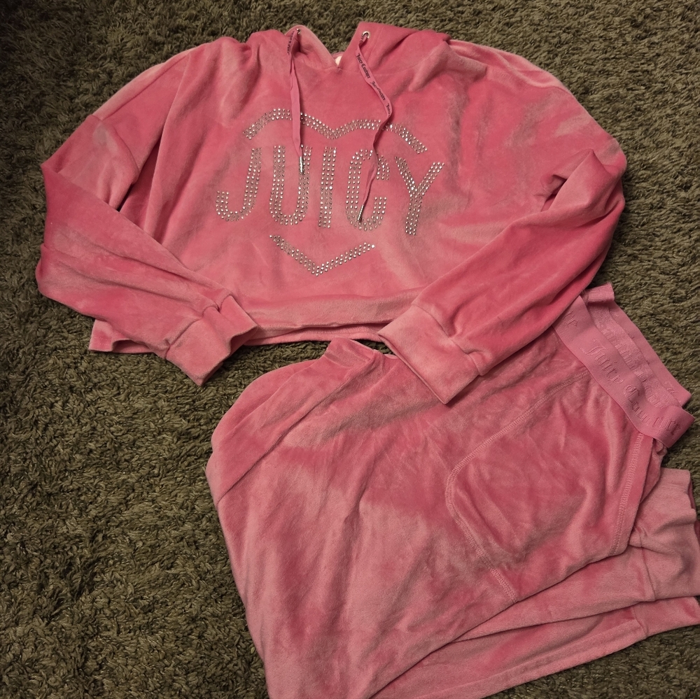 Juicy Couture Pink Velour Hoodie with Rhinestones And Pants